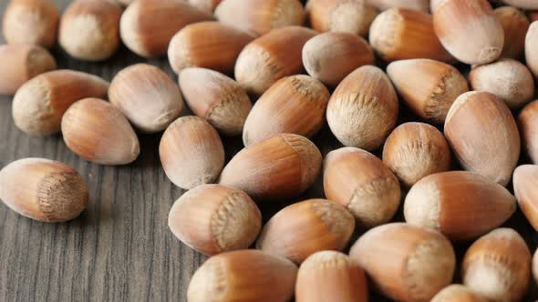 Close-up of ripe hazelnuts on the table  4K 2160p 30fps UHD tilting footage - Slow tilt on organic  