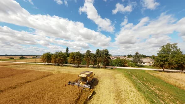 Combine Harvester Harvesting Large Field