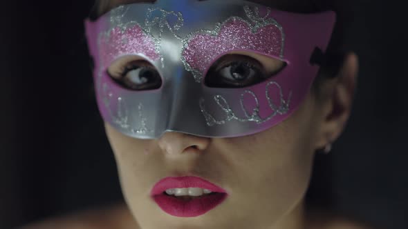 Portrait of Cute Female in Carnaval Mask