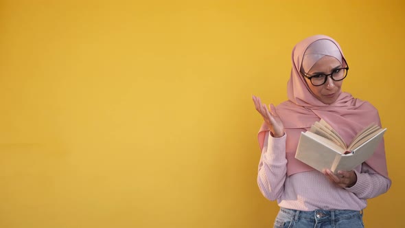 Amazed Student Interesting Book Reading Woman Wow