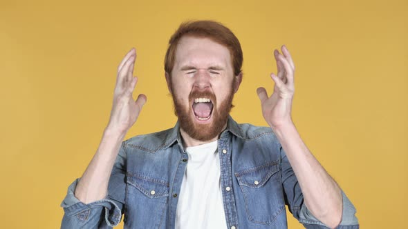 Screaming Angry Redhead Man, Yellow Background
