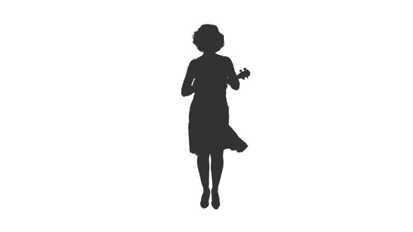 Silhouette of a Girl Playing Banjo and Dancing alt
