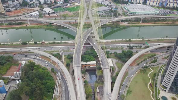 Aerial Cable stayed bridge Sao Paulo 