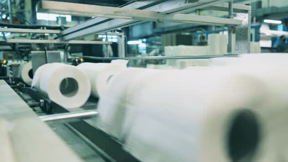 Toilet Paper Being Moved By a Machine