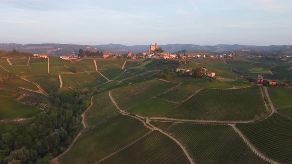 Serralunga d'Alba and Vineyards in Langhe, Piedmont Italy Aerial View