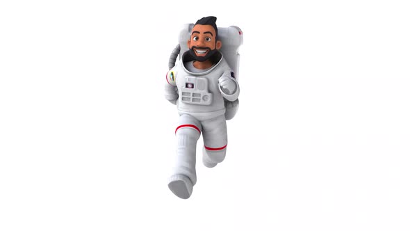 Fun 3D cartoon animation of an asian astronaut