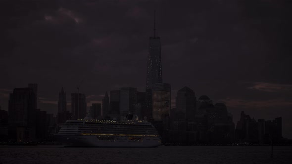 Night to day tiime lapse of Downtown Manhattan riverfront, New York City