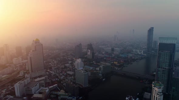 4K aerial drone footage of Bangkok skyline.