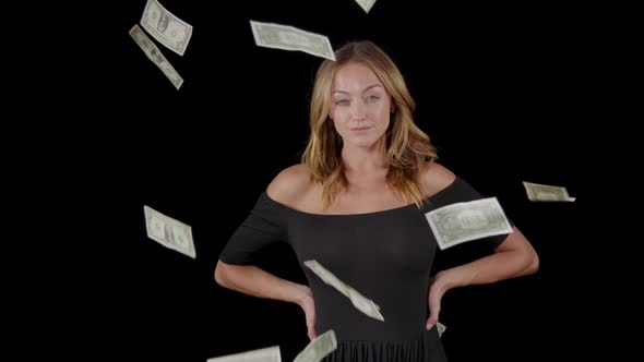 Attractive Woman With Money Falling Around Her