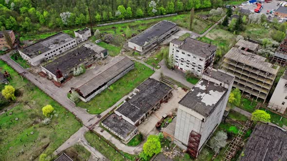 Abandoned Industrial Zone with Workshop Building Warehouse