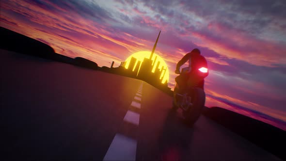 Endless Sunset And Motobike Driver