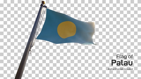 Palau Flag on a Flagpole with Alpha-Channel