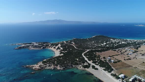 Aliko beach on the island of Naxos in the Cyclades in Greece seen from the sky