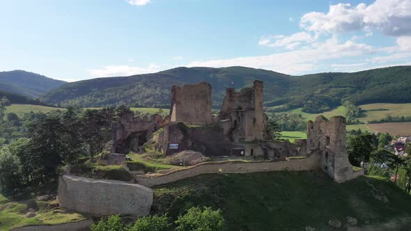 Aerial view of Divin Castle in the village of Divin in Slovakia