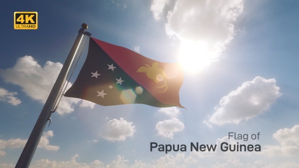 Papua New Guinea Flag on a Flagpole V2 - 4K