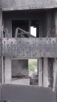 Vertical Video of a Destroyed House During the War in Ukraine