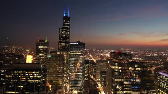 Chicago at Twlight - Aerial 