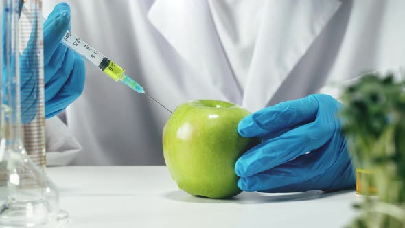 Medical Scientist Inspecting Apple Working in Laboratory