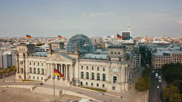 Germany Berlin Aerial Birdseye Flying Low Around Reichstag Building