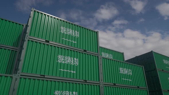 Saudi Arabia Flag Containers are Located at the Container Terminal