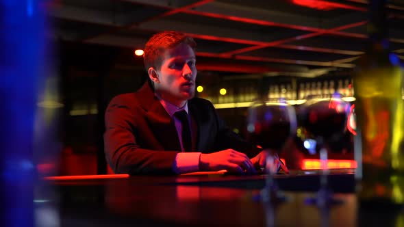 Upset Man Nervous About Date, Sitting Lonely in Bar, Girlfriend Is Late, Breakup