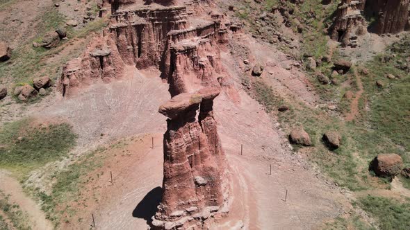 aerial red fairy chimneys drone