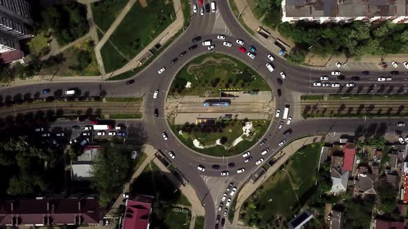 Overhead Drone Shot of Busy Roundabout