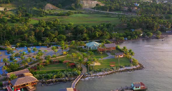 Aerial backward at gardens of resort in Amber Cove. Dominican Republic