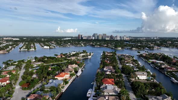 Aerial view over Harbor Beach viewing the waterway