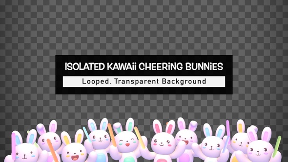 Isolated Kawaii Cheering Bunnies