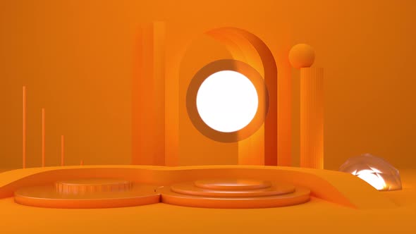 3D Stage Luxury Orange Pantone. Loop animation