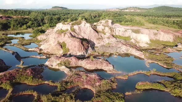 Aerial view quarry with blue water