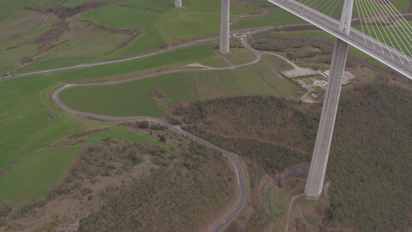 Aerial view of the tall Millau Viaduct