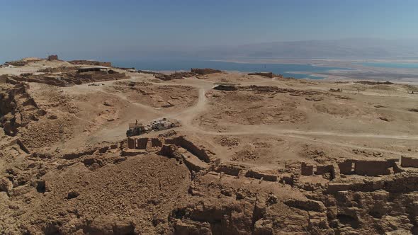 Aerial of Masada and Dead Sea