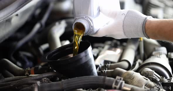 Locksmith Pours Car Engine Oil Slow Motion  Movie