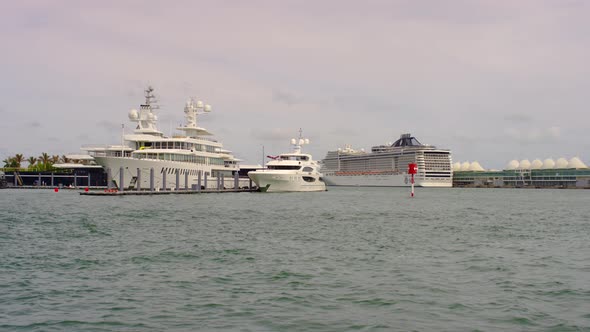 White yachts and cruise ships