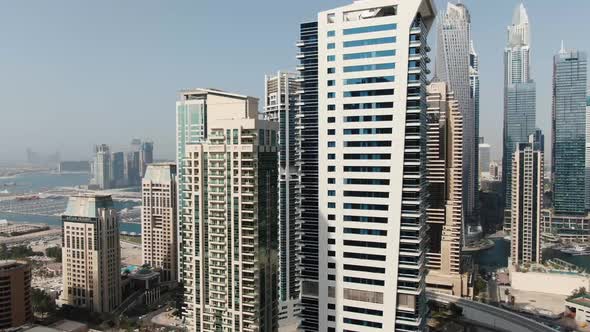 Dubai Marina From High Above Lots of Amazing Skyscrapers Drone Footage