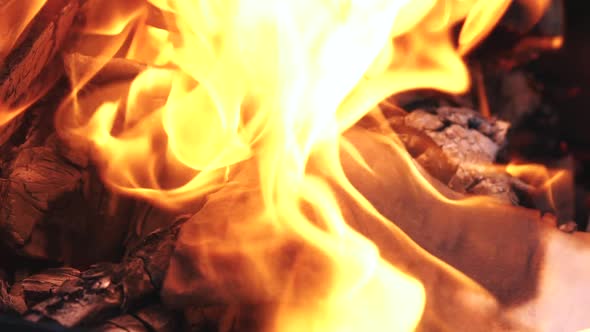 Burning Paper in an Orange Flame Close Up