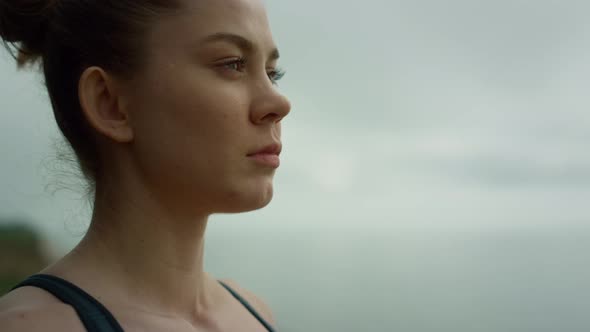 Girl Breathing Deeply Enjoying Harmony on Nature Close Up