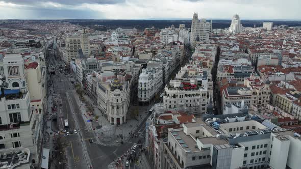 Madrid Aerial Cityscape with Gran Via and Alcala Streets Spain