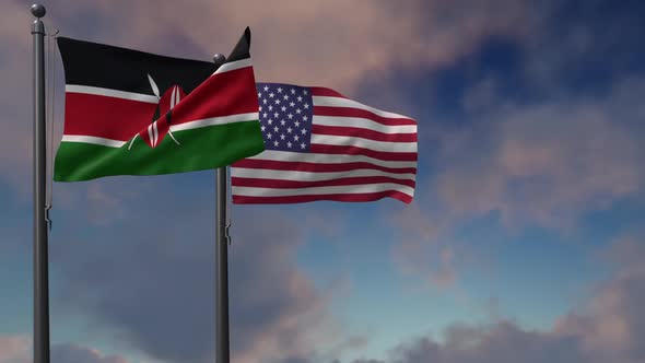 Kenya Flag Waving Along With The National Flag Of The USA - 2K