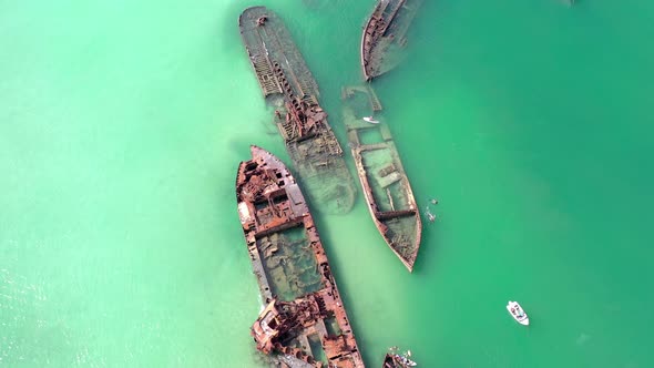 Aerial View of Tangalooma Shipwrecks in Brisbane Australia in the Summer