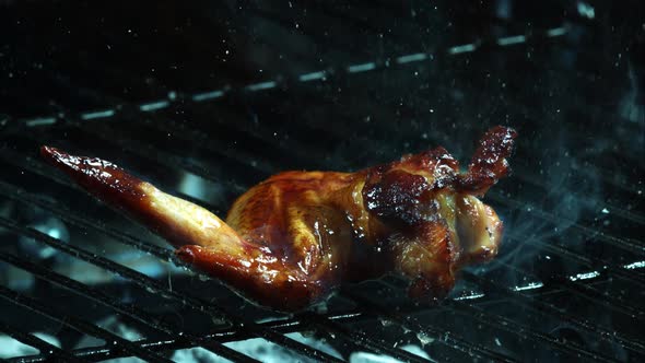 Grilling BBQ Chicken Wings in ultra slow motion 