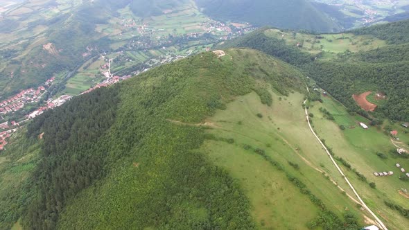 Panoramic view of ancient pyramids in Visoko, Bosnia alt