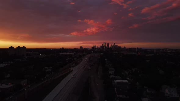 Amazing colorful sunset over downtown Minneapolis