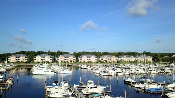 Aerial view of intercoastal marina in South Carolina.