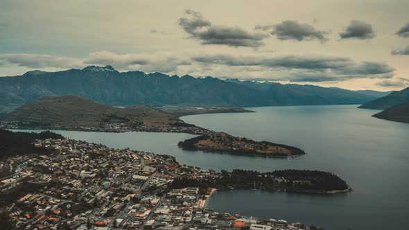 Queenstown and The Remarkables - Vintage tone sunset time lapse