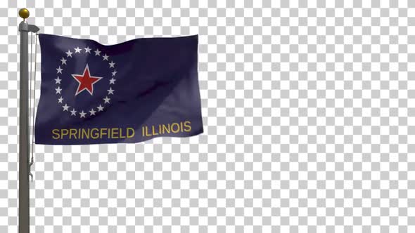 Springfield City Flag (Illinois, USA) on Flagpole with Alpha Channel - 4K