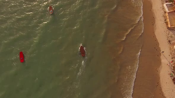 Aerial view of Jagandas, small traditional boats on the beach of Rio do Fogo.