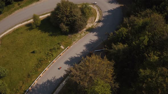 Aerial view of people racing at a longboard event